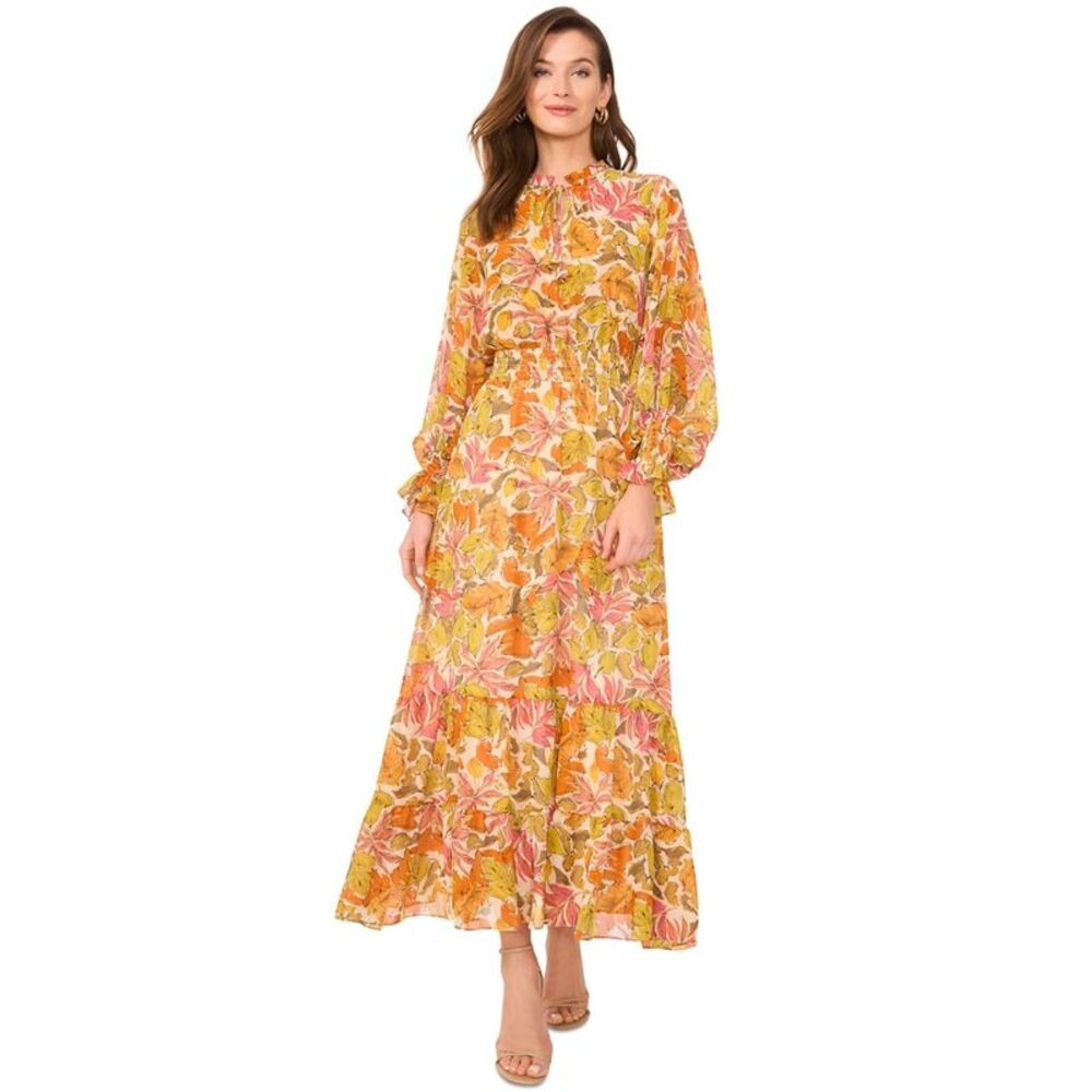 Vince Camuto Womens Smocked-Waist Tiered Maxi A-line Dress, NWT